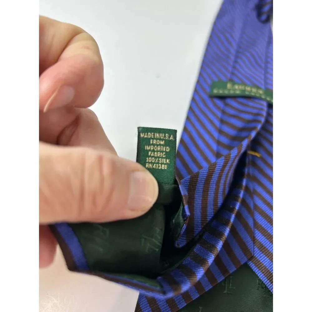 Lauren Ralph Lauren Men's Royal Blue Purple Diagonal Stripe 100% Silk Tie
